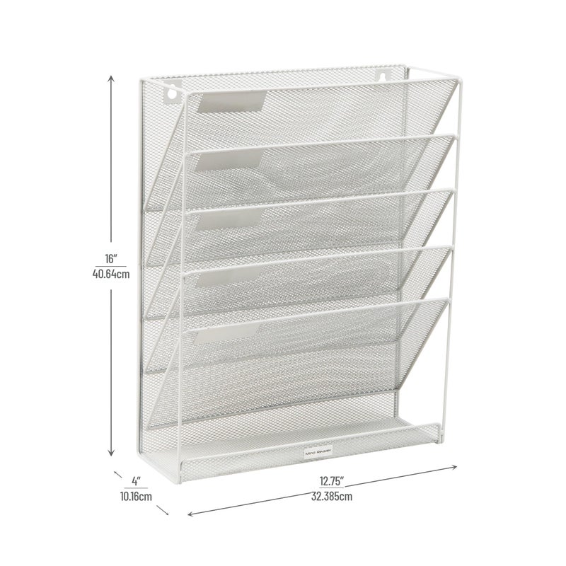 Mind Reader 5-Pocket Vertical File Storage, Desktop Organizer, Wall Mount, Office, Metal Mesh,White - Image 3